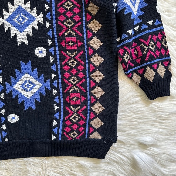 Vintage clifton place knit boho Aztec mock neck sweater - Picture 9 of 11